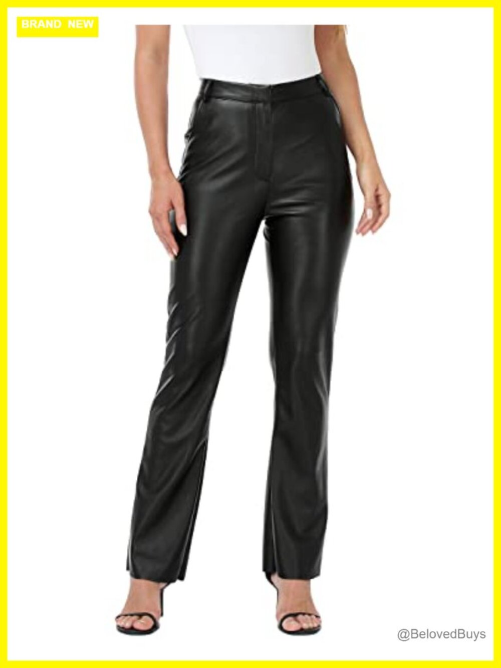 Womens Faux Leather Pants High Waisted Straight Leg Trousers w/Pockets